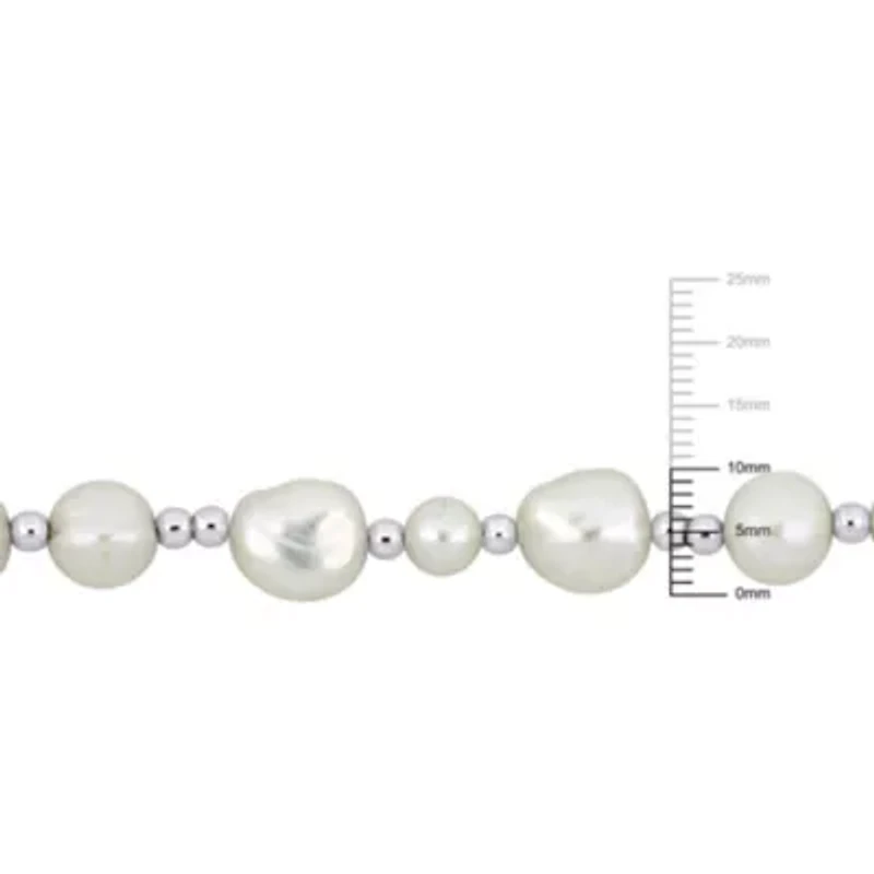 2-Piece Set of 5-10mm Freshwater Cultured Pearl Bead Bracelet and Necklace in Sterling Silver