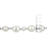 2-Piece Set of 5-10mm Freshwater Cultured Pearl Bead Bracelet and Necklace in Sterling Silver