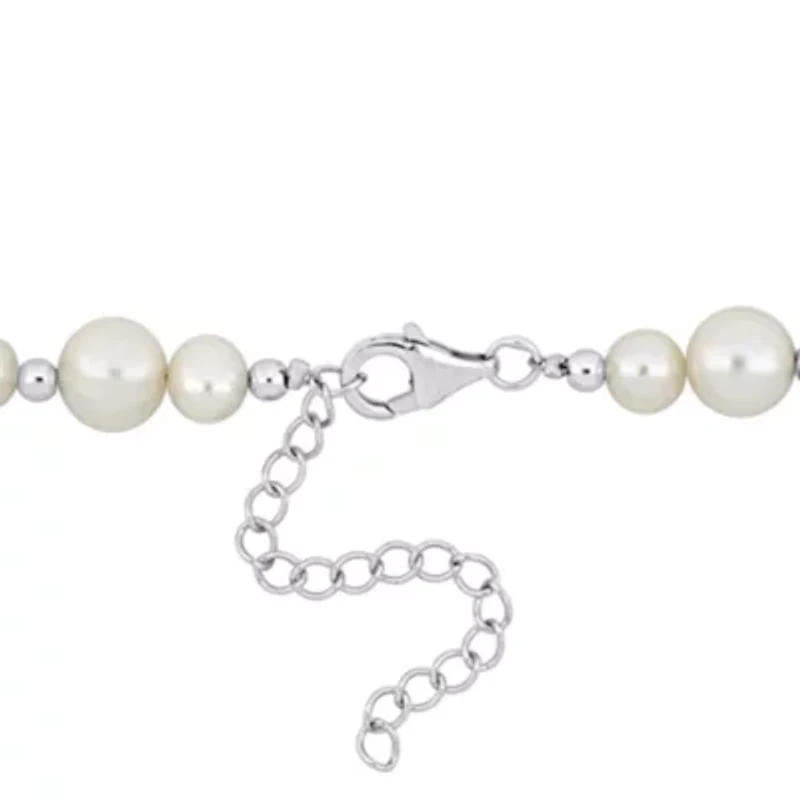 2-Piece Set of 5-10mm Freshwater Cultured Pearl Bead Bracelet and Necklace in Sterling Silver