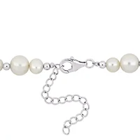 2-Piece Set of 5-10mm Freshwater Cultured Pearl Bead Bracelet and Necklace in Sterling Silver
