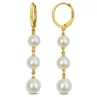 6-8mm Freshwater Cultured Pearl Drop Earrings in 10K Yellow Gold