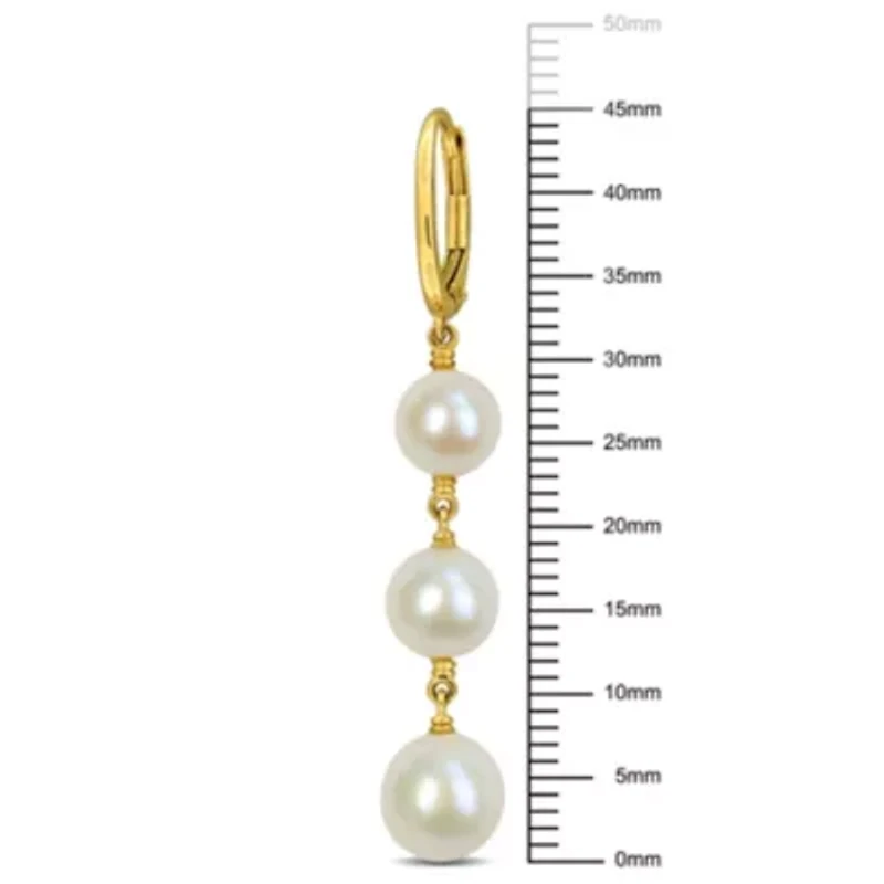 6-8mm Freshwater Cultured Pearl Drop Earrings in 10K Yellow Gold