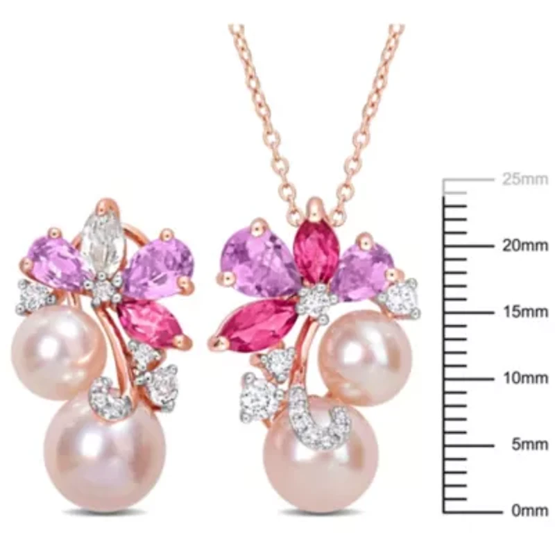 Pink Pearl & Rose de France Topaz Cluster Jewelry Set