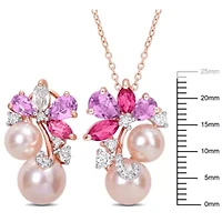 Pink Pearl & Rose de France Topaz Cluster Jewelry Set