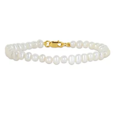3-4mm Freshwater Cultured Pearl Bracelet in Yellow Plated Sterling Silver