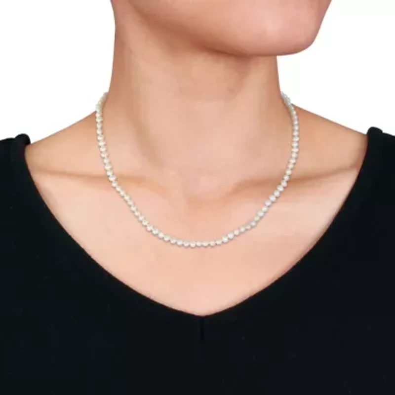 3-4mm Freshwater Cultured Pearl Necklace in Yellow Plated Sterling Silver