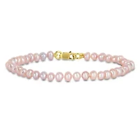 3-4mm Pink Freshwater Cultured Pearl Bracelet in Yellow Plated Sterling Silver