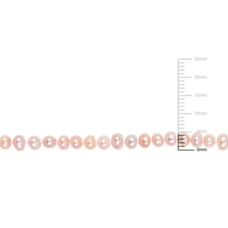3-4mm Pink Freshwater Cultured Pearl Bracelet in Yellow Plated Sterling Silver