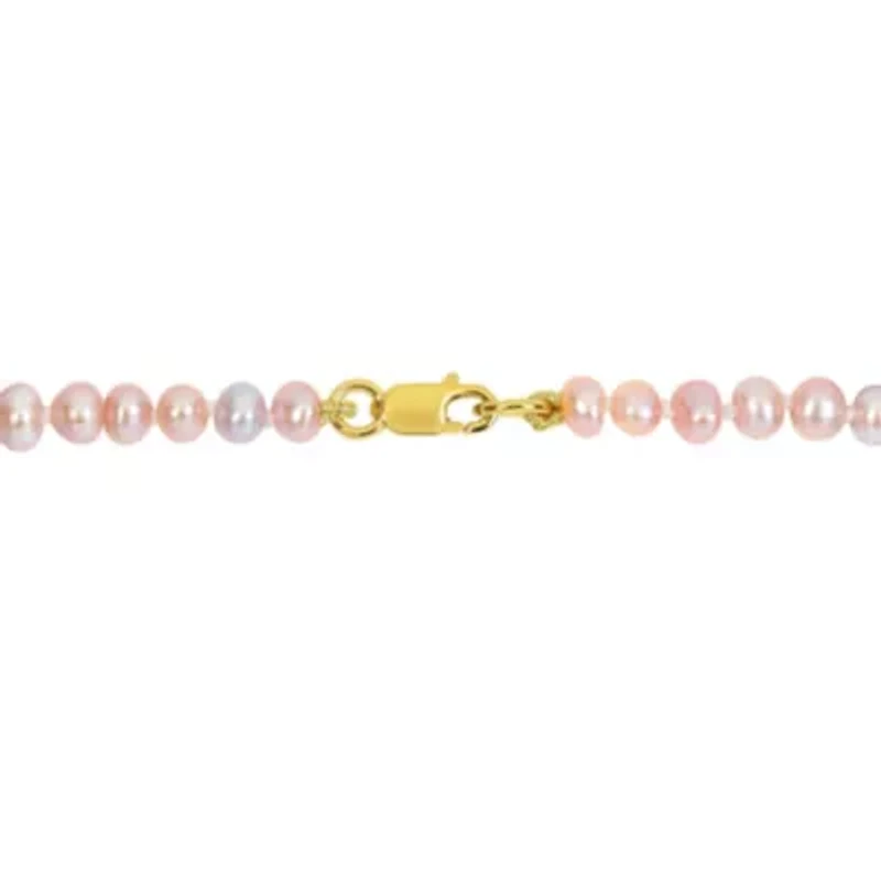 3-4mm Pink Freshwater Cultured Pearl Bracelet in Yellow Plated Sterling Silver