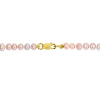 3-4mm Pink Freshwater Cultured Pearl Bracelet in Yellow Plated Sterling Silver