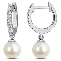 6.5-7mm Freshwater Cultured Pearl and 1/10 ct. t.w. Diamond Drop Earrings in 14K White Gold