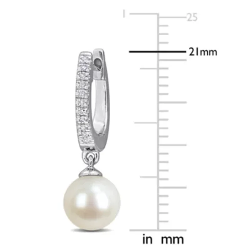 6.5-7mm Freshwater Cultured Pearl and 1/10 ct. t.w. Diamond Drop Earrings in 14K White Gold