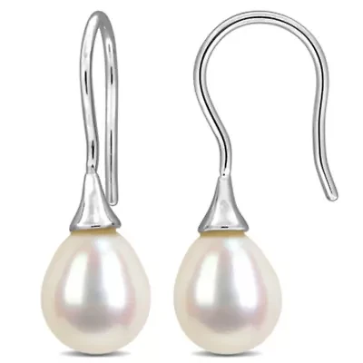 8-8.5mm Freshwater Cultured Pearl Hook Earrings in Sterling Silver