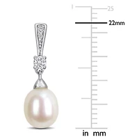 7-7.5mm Freshwater Cultured Pearl and White Topaz Drop Earrings in Sterling Silver