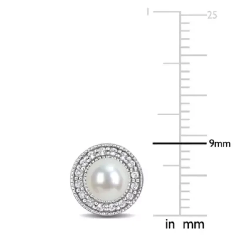4.5-5mm Freshwater Cultured Pearl and White Topaz Halo Stud Earrings in Sterling Silver