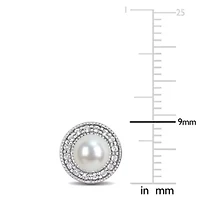 4.5-5mm Freshwater Cultured Pearl and White Topaz Halo Stud Earrings in Sterling Silver