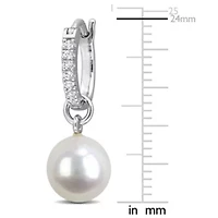 8.5-9mm Freshwater Cultured Pearl and White Topaz Drop Earrings in Sterling Silver