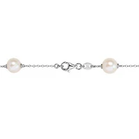 8-9mm Freshwater Cultured Pearl and Sky Blue Topaz Station Necklace in Sterling Silver
