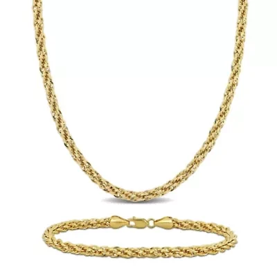 2-Piece Set of 4mm Infinity Rope Chain Necklace and Anklet in 14K Yellow Gold, 18" & 9"