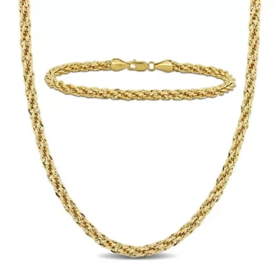 2-Piece Set of 4mm Infinity Rope Chain Necklace and Anklet in 14K Yellow Gold, 16" & 9"