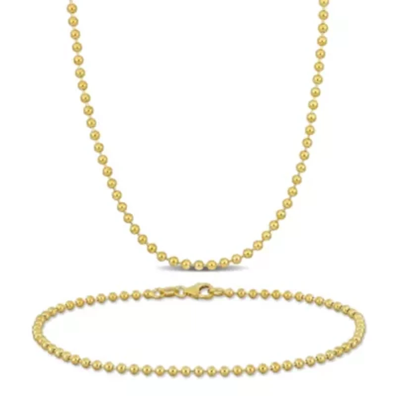 2-Piece Set of Men's 2mm Ball Bead Necklace and Bracelet in 14K Yellow Gold, 20" & 9"
