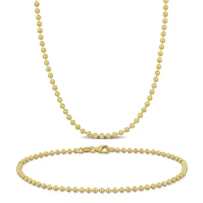 2-Piece Set of Men's 2mm Ball Bead Necklace and Bracelet in 14K Yellow Gold, 20" & 9"
