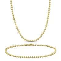 2-Piece Set of Men's 2mm Ball Bead Necklace and Bracelet in 14K Yellow Gold, 20" & 9"