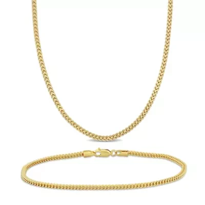 2-Piece Set of 2.3mm Franco Link Chain Necklace and Bracelet in 10K Yellow Gold, 20" & 7.5"