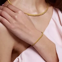 2-Piece Set of 4.1mm Curb Chain Necklace and Bracelet in 14K Yellow Gold, 16" & 7.5"