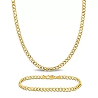 2-Piece Set of 4.1mm Curb Chain Necklace and Bracelet in 14K Yellow Gold, 20" & 7.5"