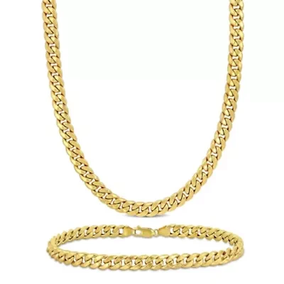 2-Piece Set of Men's 6.6mm Curb Chain Necklace and Bracelet in 10K Yellow Gold, 24" & 9"