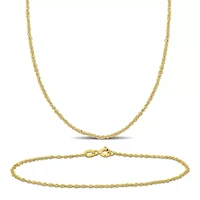 2-Piece Set of 1.2mm Singapore Chain Necklace and Bracelet in 14K Yellow Gold, 16" & 7.5"