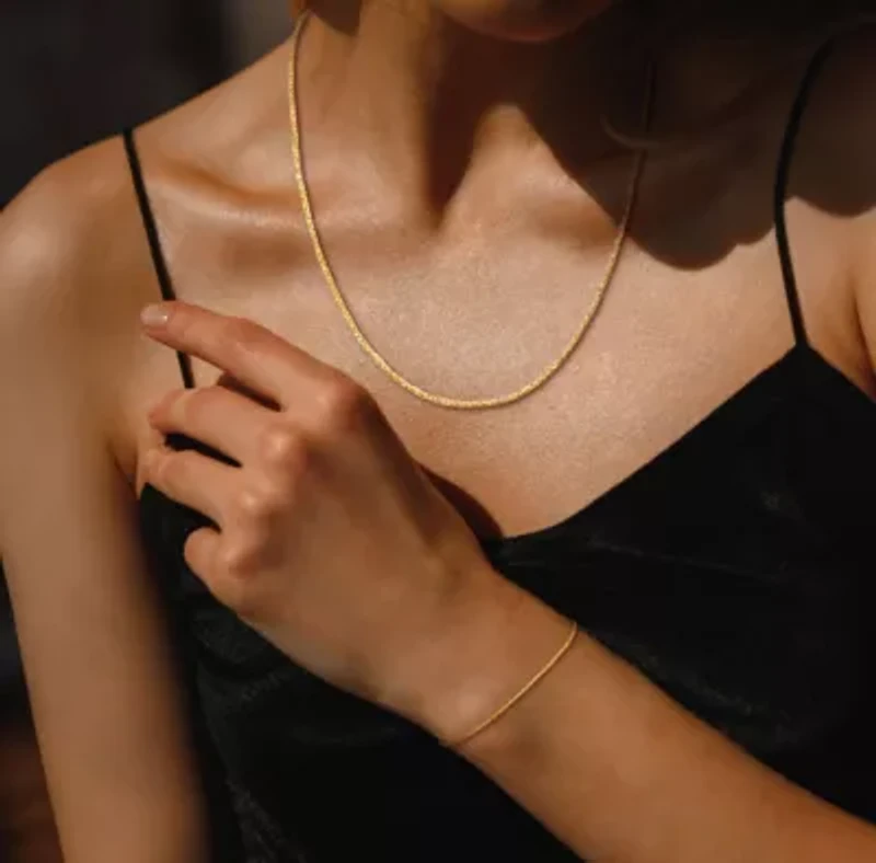 2-Piece Set of 1.2mm Singapore Chain Necklace and Bracelet in 14K Yellow Gold, 20" & 7.5"