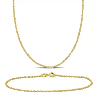 2-Piece Set of 1.2mm Singapore Chain Necklace and Bracelet in 14K Yellow Gold, 24" & 9"