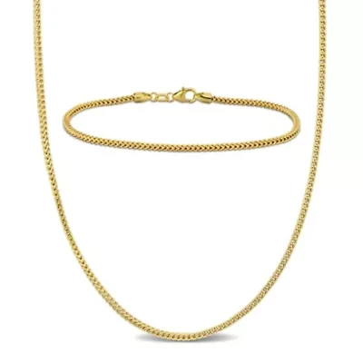 2-Piece Set of Men's 1.85mm Franco Link Chain Necklace and Bracelet in 10K Yellow Gold, 20" & 9"
