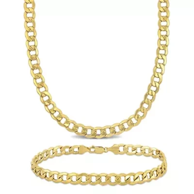 2-Piece Set of Men's 7mm Curb Link Chain Necklace and Bracelet in 10K Yellow Gold, 20" & 9"