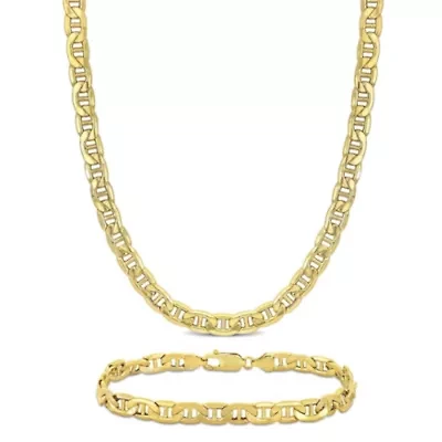 2-Piece Set of Men's 7mm Mariner Link Chain Necklace and Bracelet in 10K Yellow Gold, 20" & 7.5"