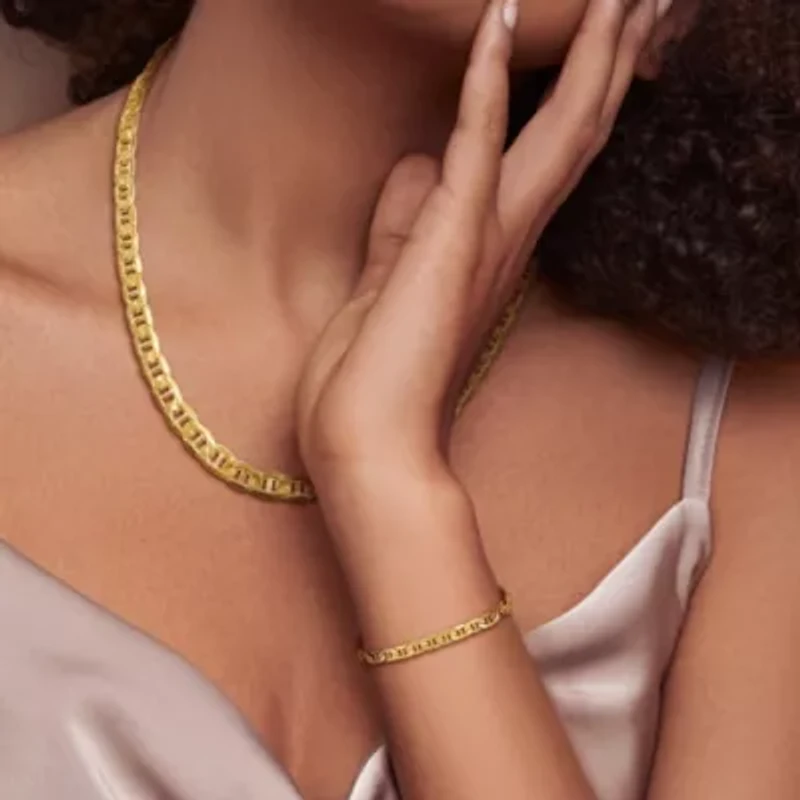 2-Piece Set of Men's 7mm Mariner Link Chain Necklace and Bracelet in 10K Yellow Gold, 20" & 7.5"
