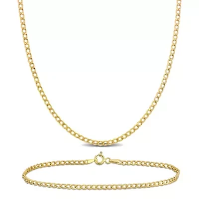2-Piece Set of 2.3mm Curb Link Chain Necklace and Bracelet in 10K Yellow Gold