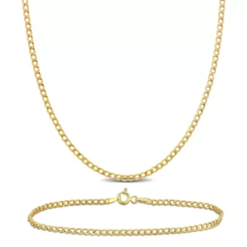 2-Piece Set of Men's 2.3mm Curb Link Chain Necklace and Bracelet in 10K Yellow Gold, 20" & 10"
