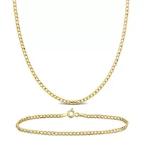 2-Piece Set of Men's 2.3mm Curb Link Chain Necklace and Bracelet in 10K Yellow Gold, 20" & 10"