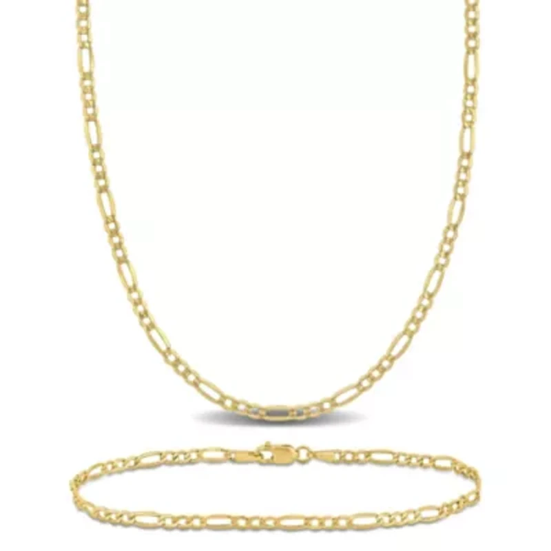 2-Piece Set of Men's 2.5mm Figaro Link Chain Necklace and Bracelet in 10K Yellow Gold, 22" & 9"