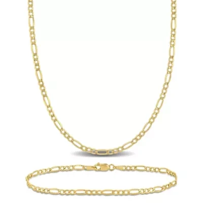 2-Piece Set of Men's 2.5mm Figaro Link Chain Necklace and Bracelet in 10K Yellow Gold, 22" & 9"