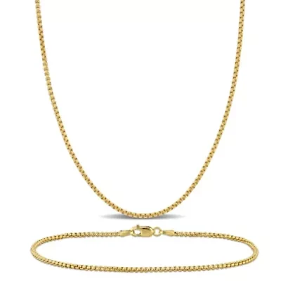 2-Piece Set of Men's 1.6mm Box Link Chain Necklace and Bracelet in 10K Yellow Gold, 20" & 9"