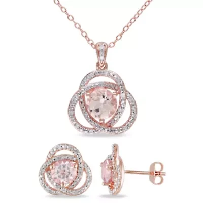 2-Pc Set of Morganite & 1/5 ct. t.w. Diamond Earrings & Pendant with Chain in Rose Plated Sterling Silver