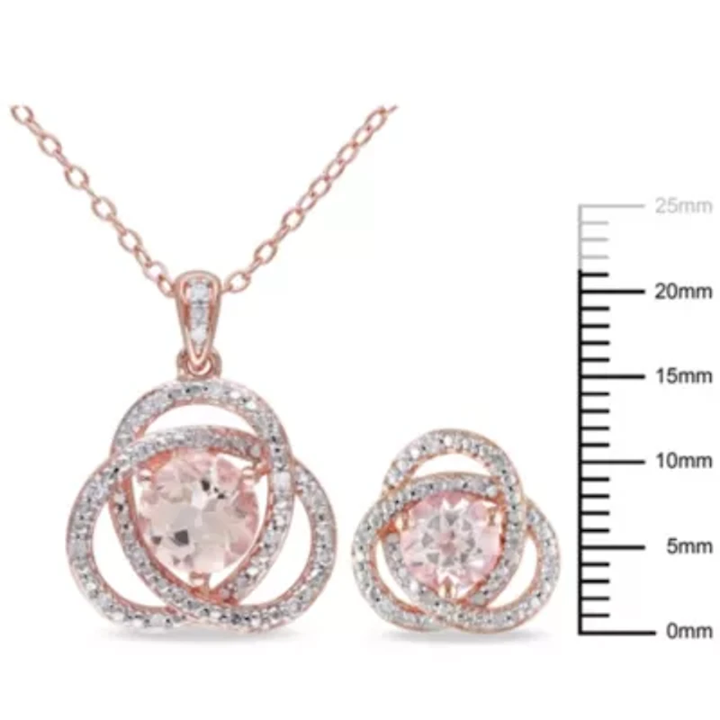 2-Pc Set of Morganite & 1/5 ct. t.w. Diamond Earrings & Pendant with Chain in Rose Plated Sterling Silver