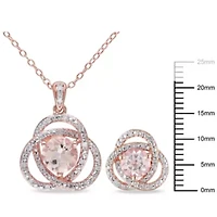 2-Pc Set of Morganite & 1/5 ct. t.w. Diamond Earrings & Pendant with Chain in Rose Plated Sterling Silver