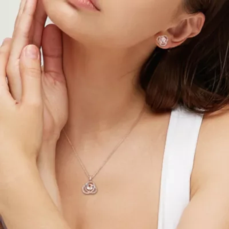 2-Pc Set of Morganite & 1/5 ct. t.w. Diamond Earrings & Pendant with Chain in Rose Plated Sterling Silver