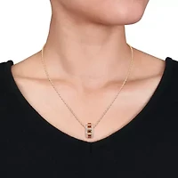 2-Pc Set of Garnet & Created White Sapphire Earrings & Pendant with Chain in Yellow Plated Sterling Silver
