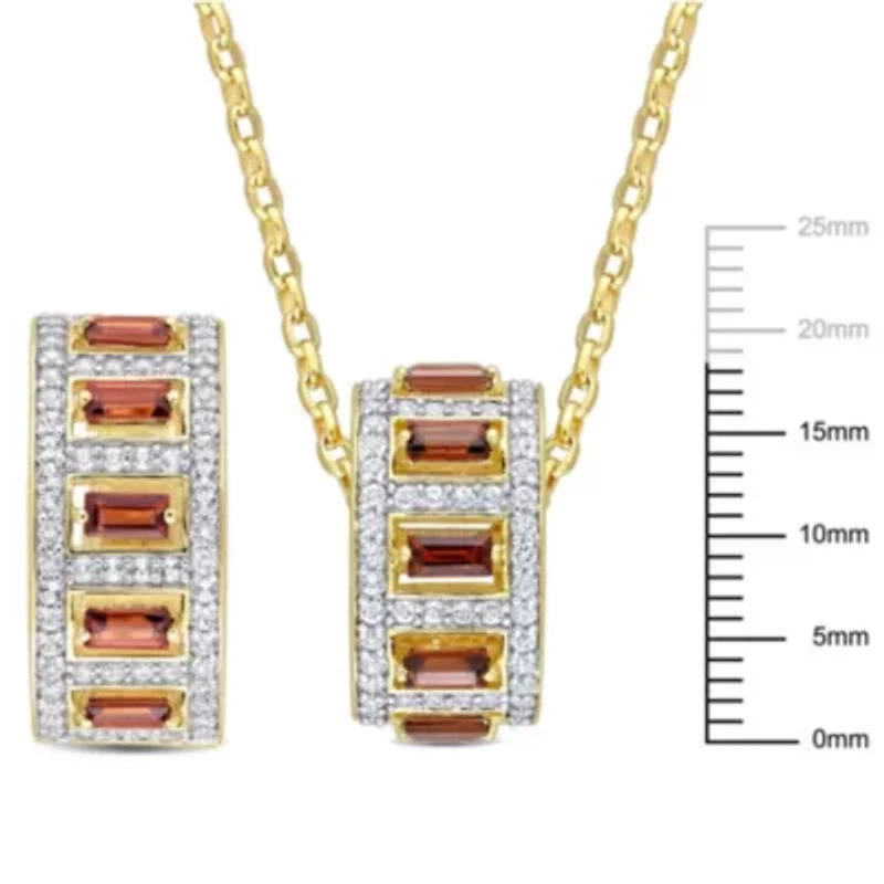2-Pc Set of Garnet & Created White Sapphire Earrings & Pendant with Chain in Yellow Plated Sterling Silver